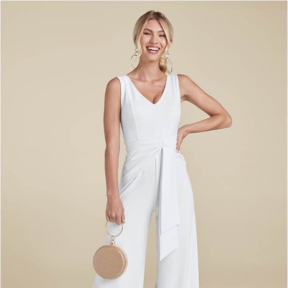 White Wide Leg Jumpsuit - Size Medium